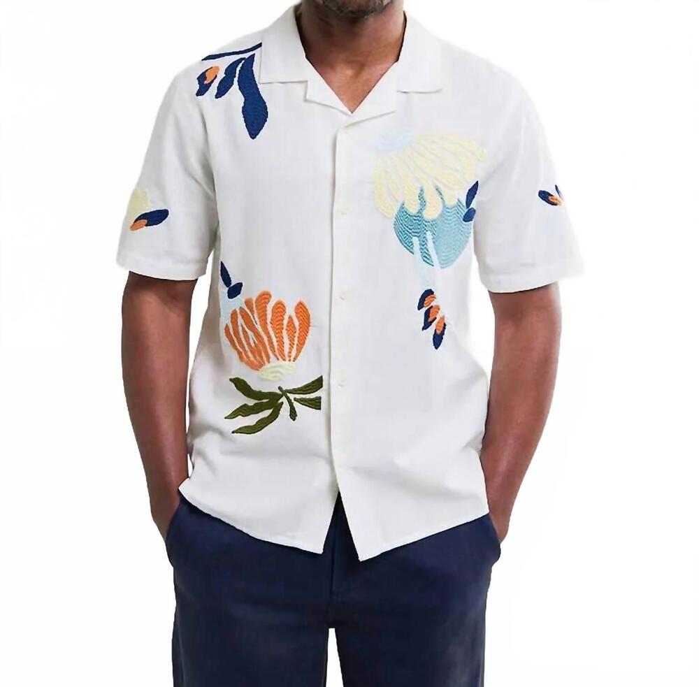 NEW WAX LONDON didcot short sleeve shirt in ecru flower embroidered